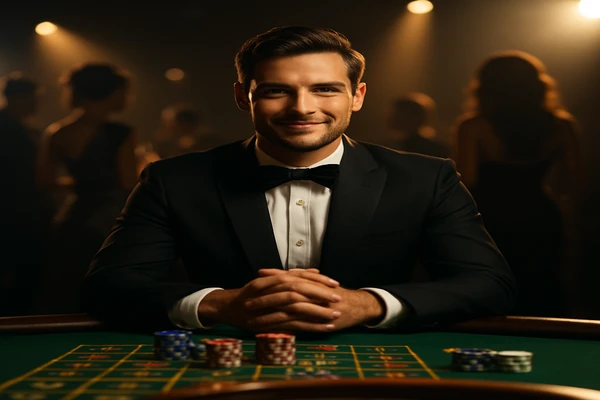 নিয়ন আলোয় সজ্জিত আধুনিক ক্যাসিনোর পরিবেশে রুচিসম্মত উপস্থাপন