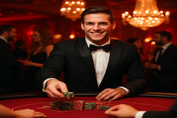 উজ্জ্বল গেমিং পরিবেশে একজন আত্মবিশ্বাসী ডিলার bet88 অ্যাকাউন্টে নিরাপদ প্রবেশের জন্য ব্যবহারকারীদের আহ্বান জানাচ্ছেন।